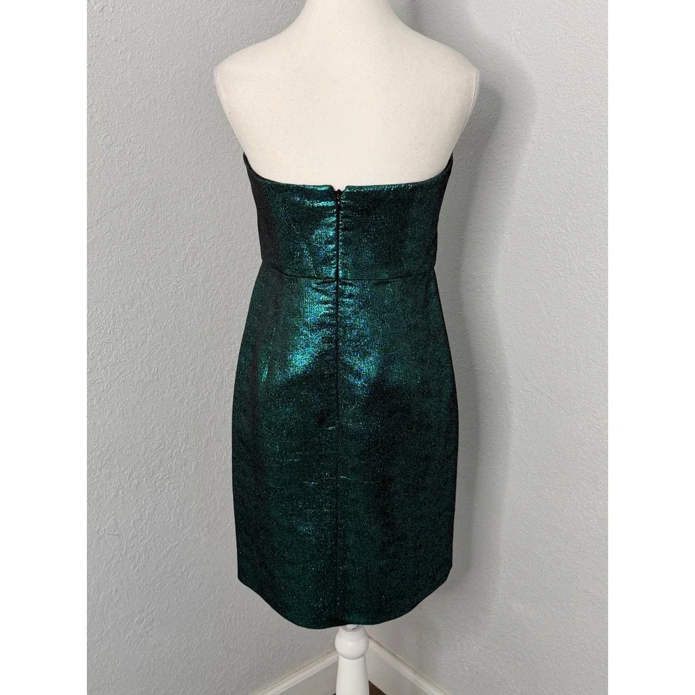 TIBI New York STRAPLESS Glitter LUREX Cocktail DRESS Green JACQUARD‎ $485 Sz 6
